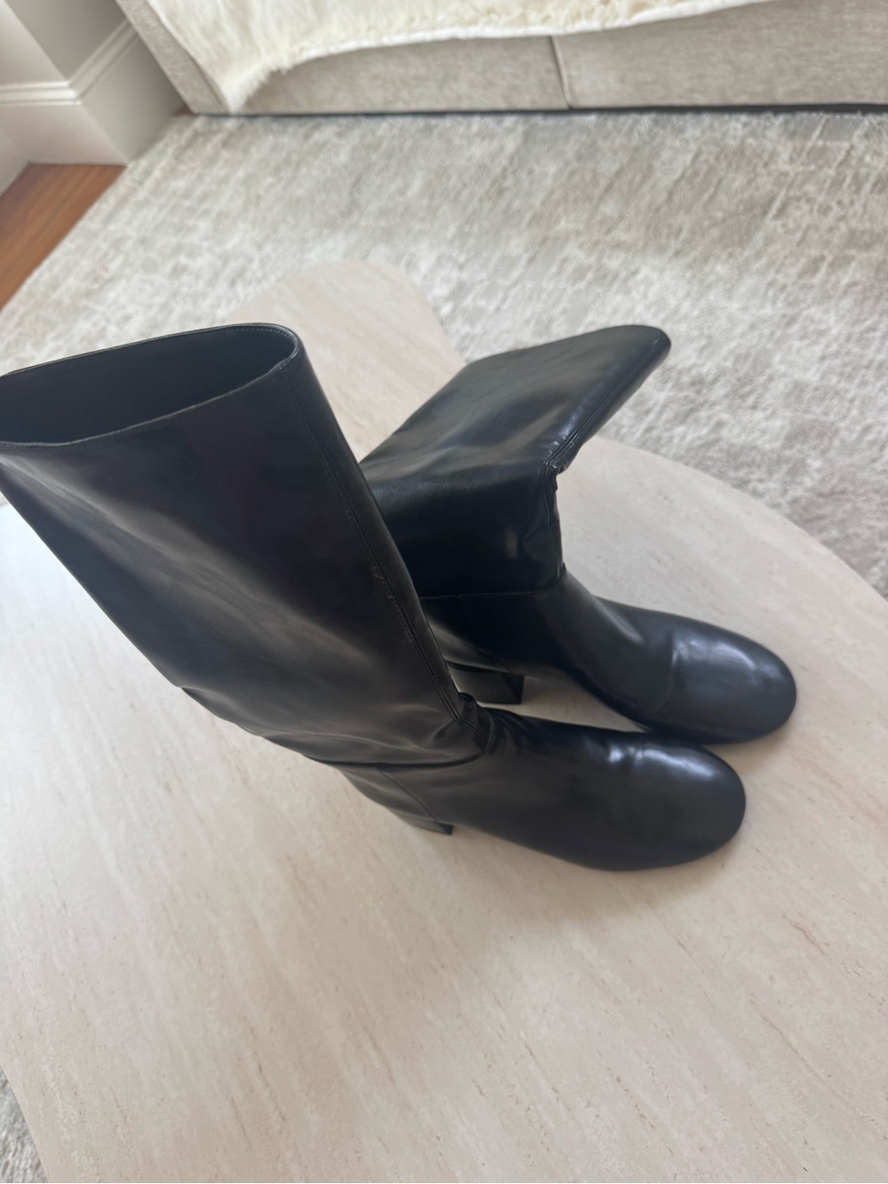 Zara Black Leather Mid-Calf Boots